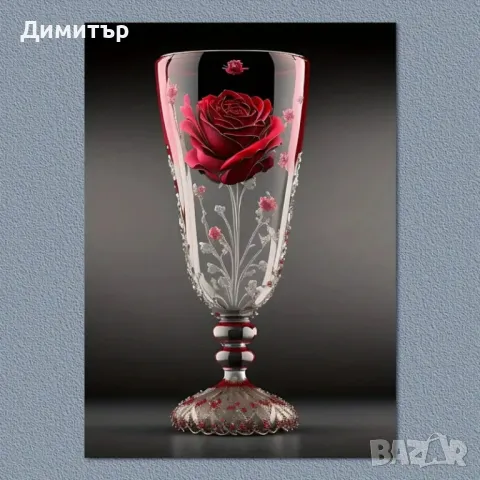 Червена Роза в Стъклена Бутилка - Художествено Платно за Стена, 40х60см 