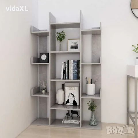 vidaXL Шкаф библиотека, бетонно сив, 86x25,5x140 см, инженерно дърво, снимка 3 - Ракли - 56147788