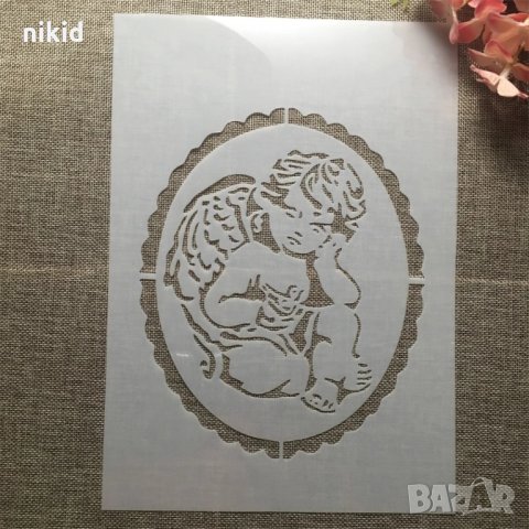 Замислен Ангел в рамка елипс стенсил шаблон за спрей за торта украса Scrapbooking