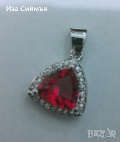 Сребърен комплект обици, пръстен и висулка с рубин, снимка 3 - Бижутерийни комплекти - 36128301