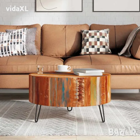 vidaXL Маса за кафе, кръгла, масивно регенерирано дърво, снимка 3 - Маси - 56146324