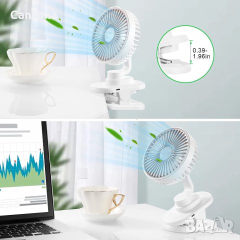 YISSVIC настолен вентилатор с клипс, 4000 mAh (макс. 36 часа),въртене на 360°,автоматична осцилация, снимка 2 - Вентилатори - 39573810