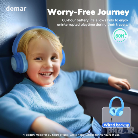 Безжични детски слушалки с микрофон iClever BTH22 Bluetooth 5.4, 74/85 dBA, сини, снимка 7 - Bluetooth слушалки - 44827428