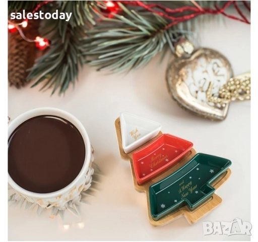 Коледни купички с подложка от бамбук, Коледна Елха, 27.5см, снимка 5 - Прибори за хранене, готвене и сервиране - 42820621