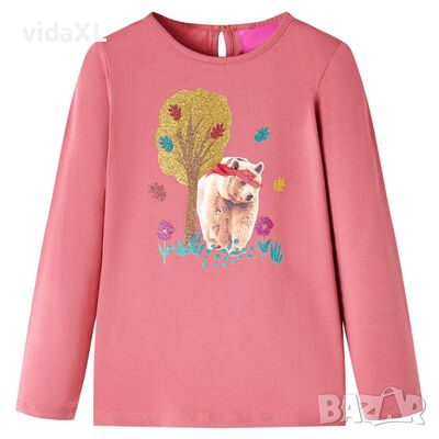 Детска тениска с дълъг ръкав, старо розово, 104（SKU:13610, снимка 1 - Детски тениски и потници - 44744305