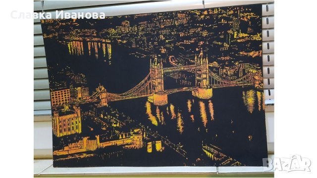 Картина /скреч/ - Нощен Лондон 40*30, снимка 2 - Картини - 39307480