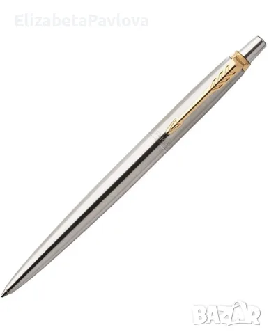 Химикалка с кутия Parker Jotter Stainless Steel - Сребриста със златисти елементи