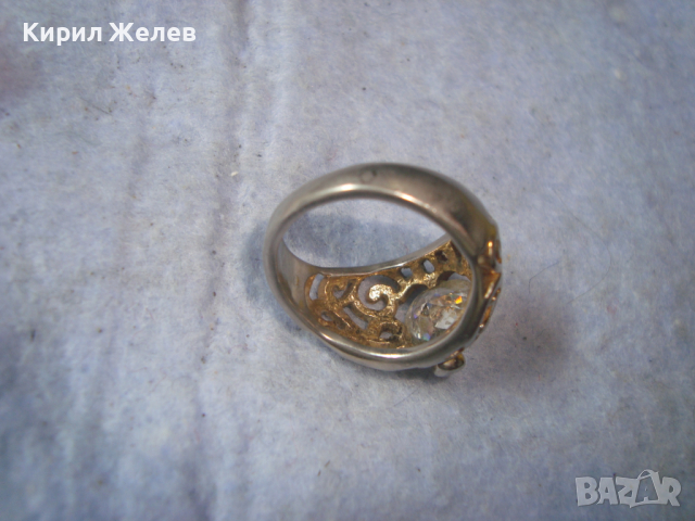 СТАР СРЕБЪРЕН СКЪПОЦЕНЕН с ПОЗЛАТА РЕТРО АРТ АЖУРЕН ПРЪСТЕН с ФАСЕТИРАН СЪРЦЕВИДЕН ЦИРКОН 10838, снимка 2 - Антикварни и старинни предмети - 36393679