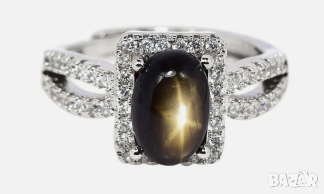 СРЕБЪРЕН ПРЪСТЕН СЪС ЗВЕЗДЕН САПФИР (ТАЙЛАНД)