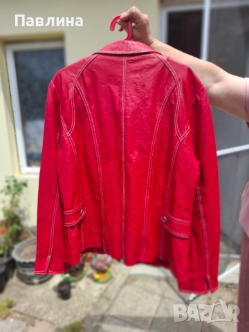 Червено кожено яке, снимка 4 - Якета - 49611488