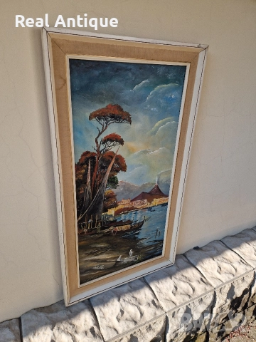 Страхотна антикварна авторска майсторска картина масло върху платно , снимка 4 - Картини - 52803803