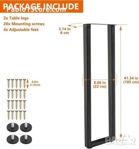 Homtone 2 бр. здрави крака за бар за закуска, 105 см индустриални метални крака за високи маси, прое, снимка 6 - Други - 53762860