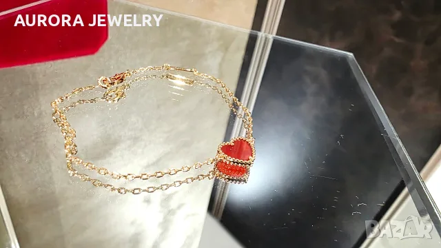 Van Cleef & Arpels VCA Rose Gold Red Carnelian Sweet Heart Дамска Гривна, снимка 5 - Гривни - 56220149