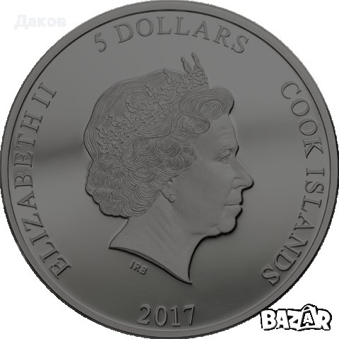 2017 Острови Кук $5  1 Oz Сребро .999 Proof и червено злато, снимка 2 - Нумизматика и бонистика - 41281184