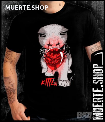 Черна тениска с щампа KITTEN PENNYWISE