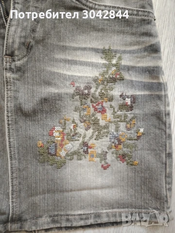 Къса черна дънкова пола с бродерия, снимка 6 - Якета - 50721602