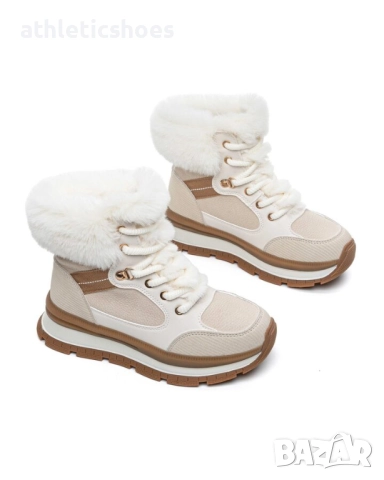 Дамски зимни боти в черно и бежово-2134, снимка 5 - Дамски боти - 52103904