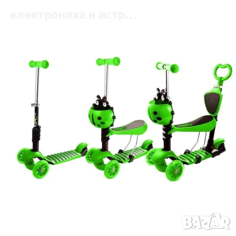 Детска тротинетка, 5 в 1, Калинка, зелена, eduBEBE, M6-14C , снимка 2 - Скутери и тротинетки - 53364811