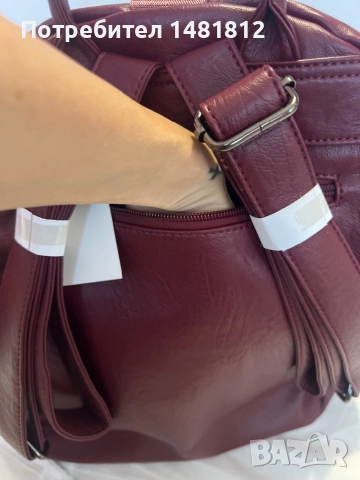Дамска кожена раничка в цвят бордо, снимка 6 - Раници - 52975073