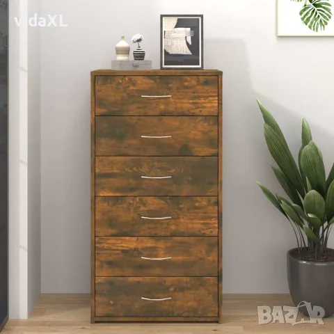 vidaXL Сайдборд 6 чекмеджета опушен дъб 50x34x96 см инженерно дърво, снимка 2 - Бюфети - 56147920