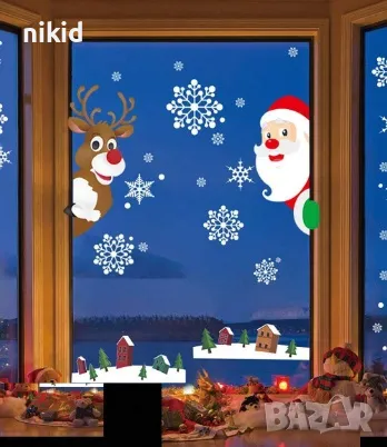 Дядо Коледа Елен Рудолф Коледен стикер лепенка самозалепващ за прозорец мебел декор украса стена, снимка 2 - Други - 47767944
