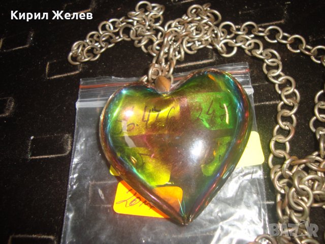 СТАР СЪРЦЕВИДЕН ВИНТИДЖ МЕДАЛЬОН КОЛИЕ ЦВЕТЕН КРИСТАЛ БРОНЗ ВЕРИЖКА МНОГО КРАСИВО КОЛИЕ 24791, снимка 6 - Колиета, медальони, синджири - 34507773