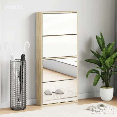 vidaXL Шкаф за обувки 4 нива с огледала, дъб, 63x17x134 cм, снимка 2 - Шкафове - 56146408