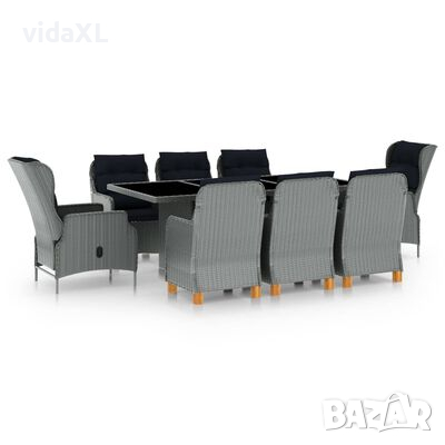 vidaXL Градински комплект с възглавници, 9 части, полиратан, светлосив（SKU:3060189