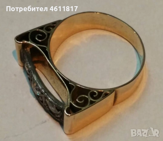 Стар златен пръстен с диаманти, снимка 8 - Пръстени - 52176793