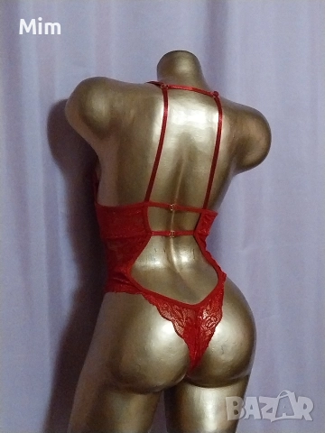 S/M Червено дантелено боди /полупрашка/, снимка 2 - Бельо - 52556597