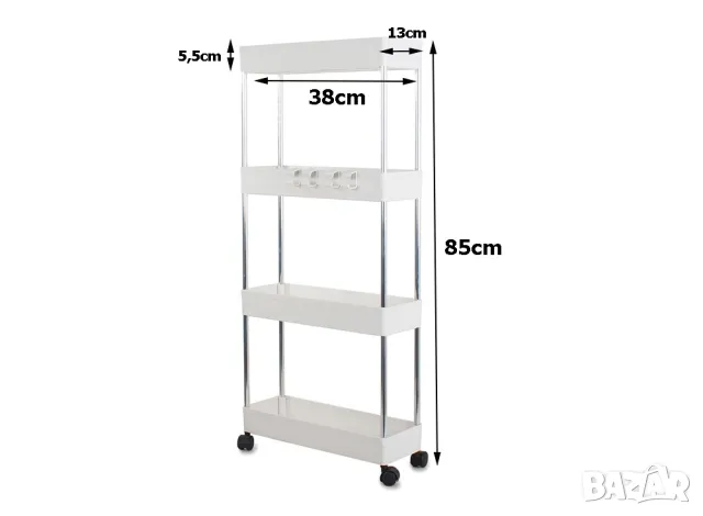 Органайзер подвижен рафт на 4 етажа, етажерка за кухня баня с колелца, снимка 2 - Други - 48549585
