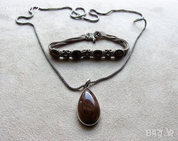 Сребърен комплект от медальон и гривна, снимка 5 - Бижутерийни комплекти - 39281923