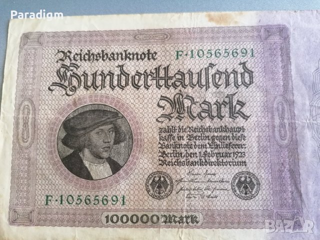 Райх банкнота - Германия - 100 000 марки | 1923г., снимка 2 - Нумизматика и бонистика - 40901673