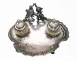Антикварна мастилница-Antique Silver Plated Ink Well Stand, снимка 2