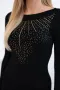 Дамска плетена рокля със златен циркониев мотив черна, снимка 4
