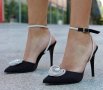 Сандали на ток - черен сатен - STF1, снимка 3