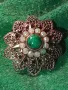 ВЕЛИКОЛЕПНА СТАРИННА ФИЛИГРАННА СКЪПОЦЕННА ПОЗЛАТЕНА МЕДНА БРОШКА с ШЛИФОВАН РЯДЪК ЗЕЛЕН ЯСПИС 45668, снимка 16
