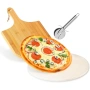 Комплект за пица с каменна плоча, бамбукова лопатка и нож, за печене и сервиране на пица 279072, снимка 2
