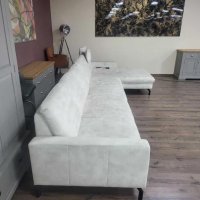 Кремав ъглов диван от плат с лежанка MM-ZE1126 с ел. механизъм, снимка 7 - Дивани и мека мебел - 44216172
