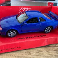 Умален метален моден - Welly Nex Nissas Skyline GT-R (R34), снимка 3 - Играчки за стая - 42018157