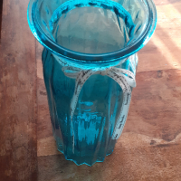 ваза стъклена синя дизайнерска качествена висока 30 см, снимка 2 - Вази - 44921955