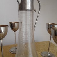 1930г АртДеко каничка метал стъкло 4метални чаши, снимка 8 - Антикварни и старинни предмети - 41046962