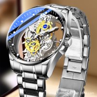 Мъжки кварцов часовник T i o n g с прозрачно покритие - Водоустойчив Варианти: златно; сребърно; сре, снимка 2 - Мъжки - 44389266