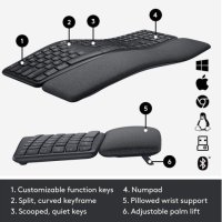 Клавиатура Безжична Logitech ERGO K860 US INTL 920-010108 Eргономична с мека подложка за китки, снимка 8 - Клавиатури и мишки - 42043385