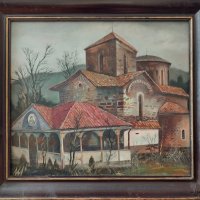 Стара картина,църква, бълг. автор, 1980-те год., снимка 1 - Картини - 32159798