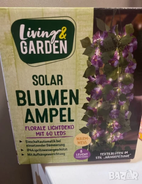 Соларна висяща саксия с LED осветление Living & Garden – 60 LED, топло бяло, снимка 1