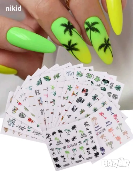 24 бр Палма палми хаваи тропически татос слайдер ваденки водни стикери за нокти маникюр, снимка 1