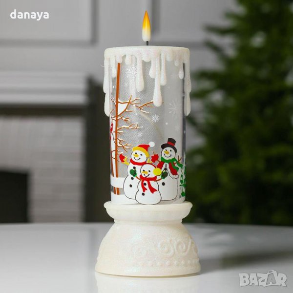 2484 Електронна коледна свещ с LED пламък Снежни човеци, 23см, снимка 1