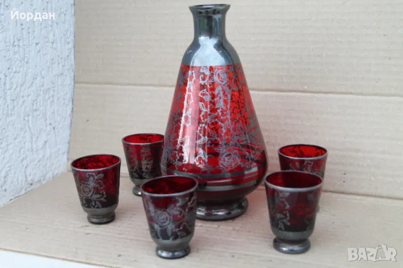 Старо шише за алкохол рисувано със сребро, снимка 1