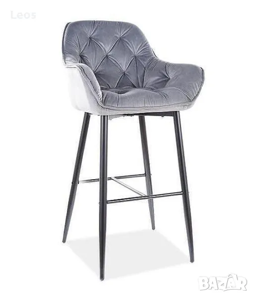 Бар стол ЧЕРИ H-1 ВЕЛВЕТ в сив цвят, снимка 1